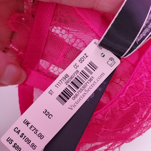 Victoria Secret Unlined Demi Bra 32C Pink w/lace - Picture 6 of 11